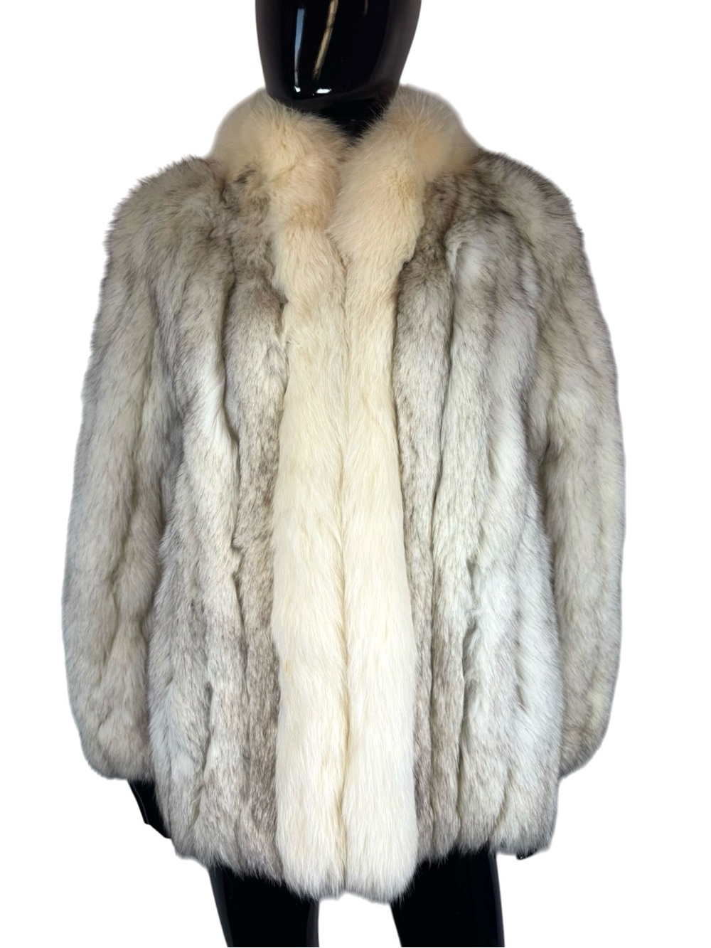 Saga Fox Blue Fox Fur Coat Silver Grey Cream Ivory Plush Jacket Women